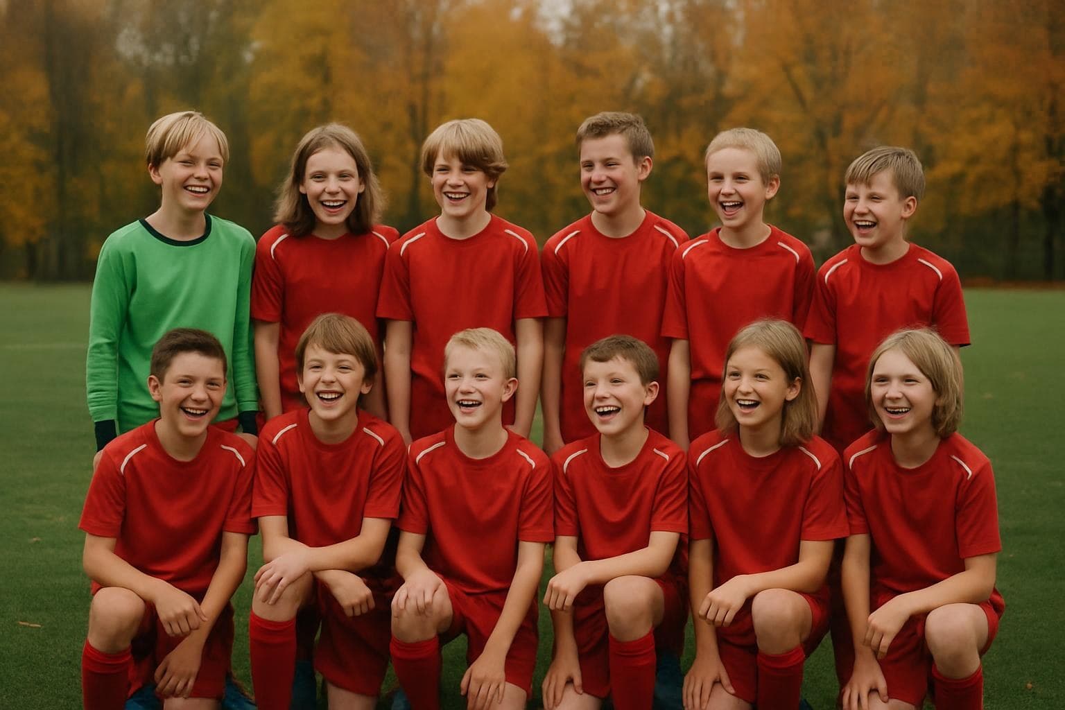 Ungdomslag i røde drakter på fotballbane